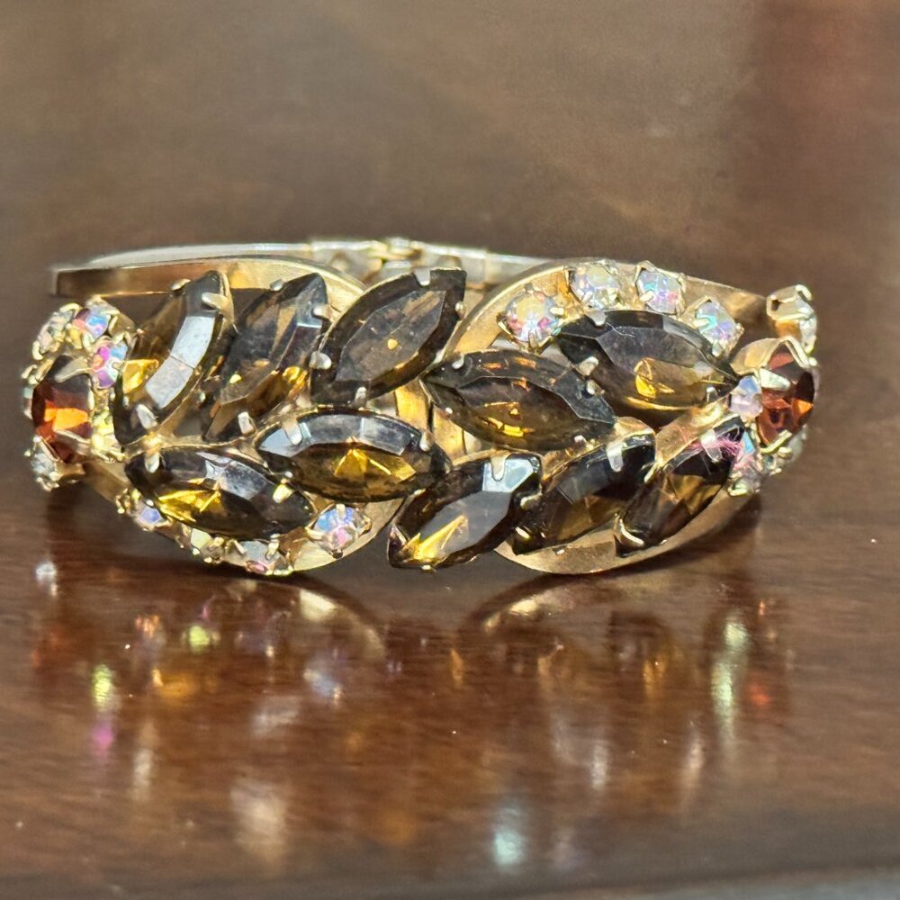 Vintage Juliana D&E DeLizza & Elster Smokey Topaz + Aurora Borealis Bracelet